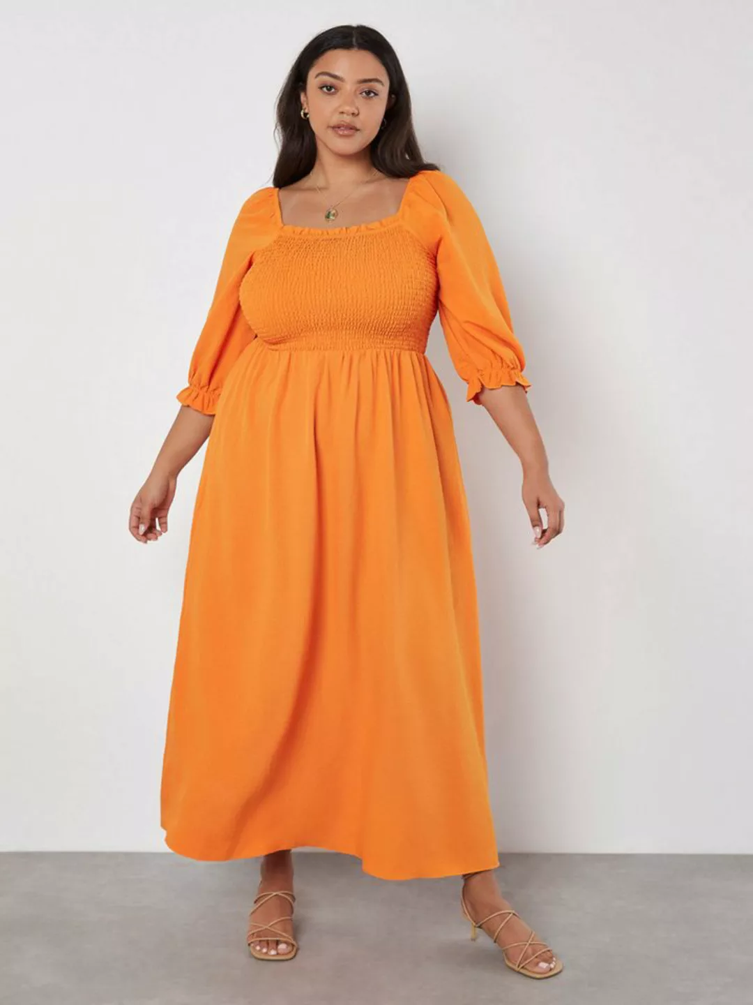Apricot Sommerkleid in unifarben, Struktur günstig online kaufen