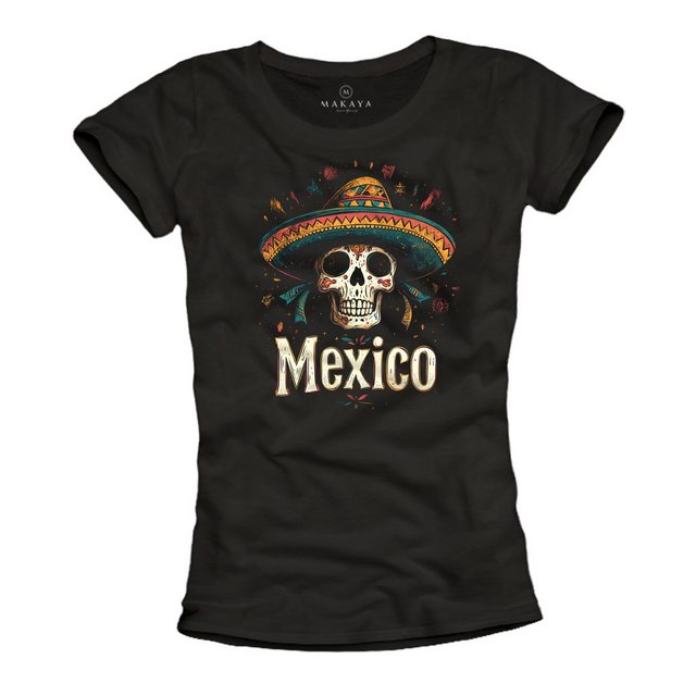 MAKAYA Print-Shirt Damen Mexikanischer Totenkopf Mexiko Tattoo Motiv Zucker günstig online kaufen