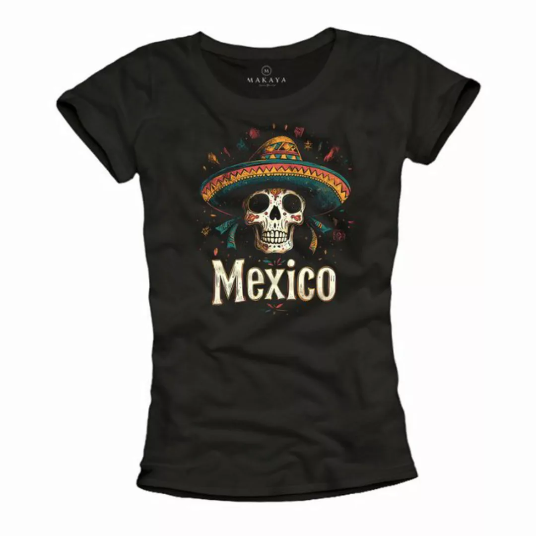 MAKAYA Print-Shirt Damen Mexikanischer Totenkopf Mexiko Tattoo Motiv Zucker günstig online kaufen