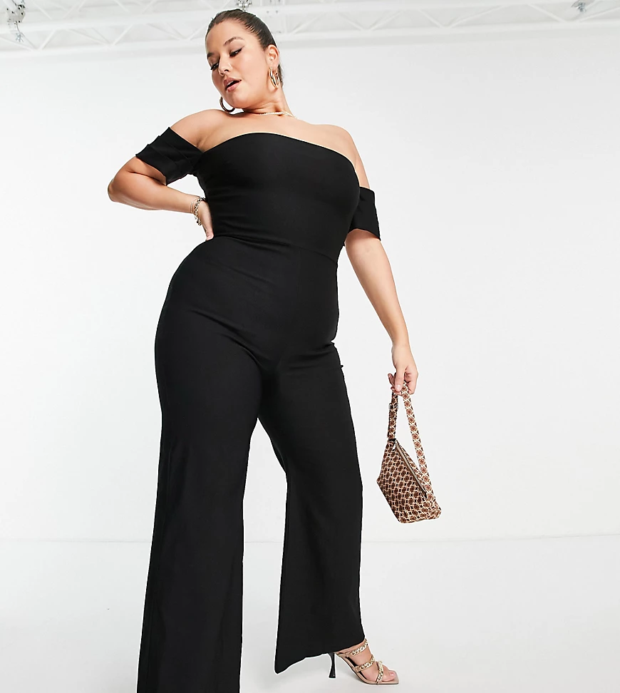 Vesper Plus – Schulterfreier Jumpsuit in Schwarz günstig online kaufen