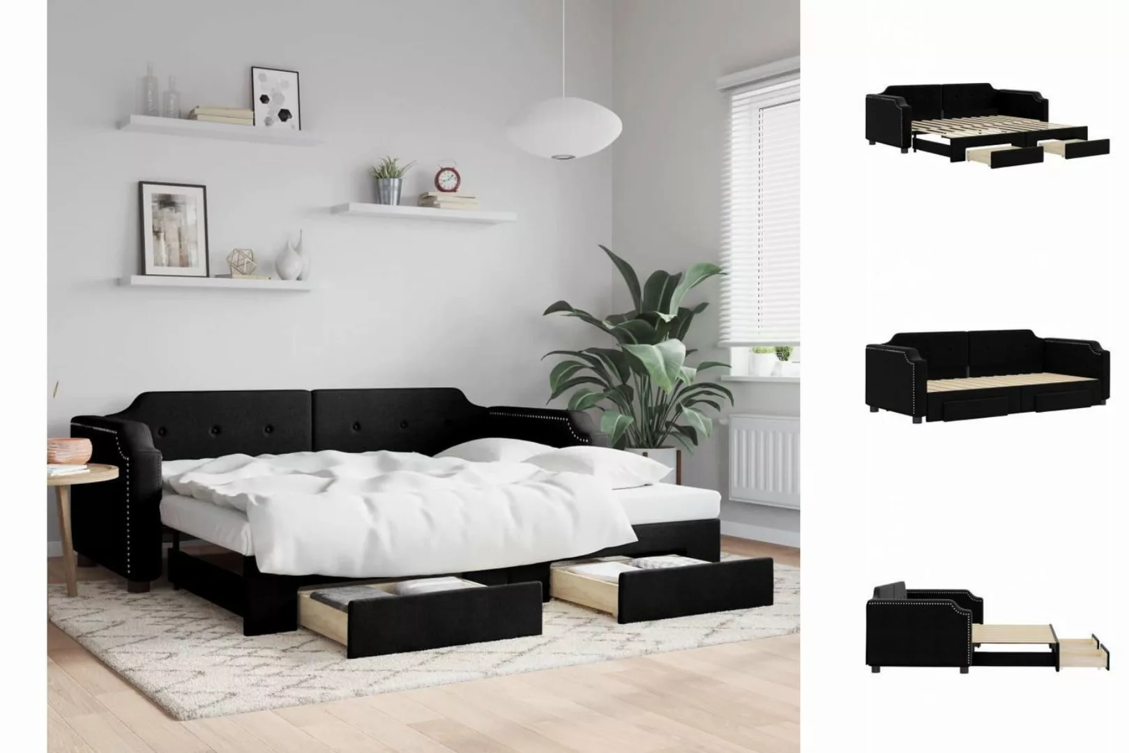 vidaXL Gästebett Gästebett Tagesbett Ausziehbar mit Schubladen Schwarz 90x2 günstig online kaufen