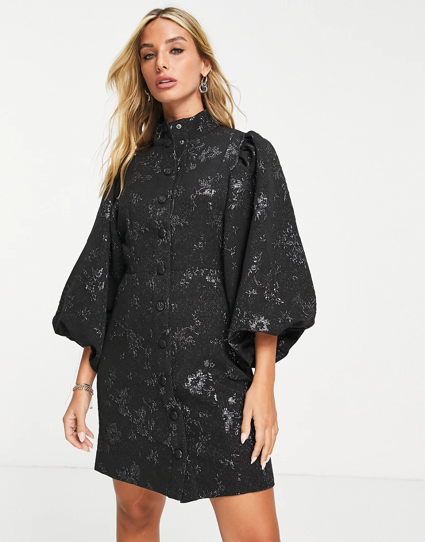 Y.A.S – Hochgeschlossenes Jacquard-Kleid in Schwarz günstig online kaufen