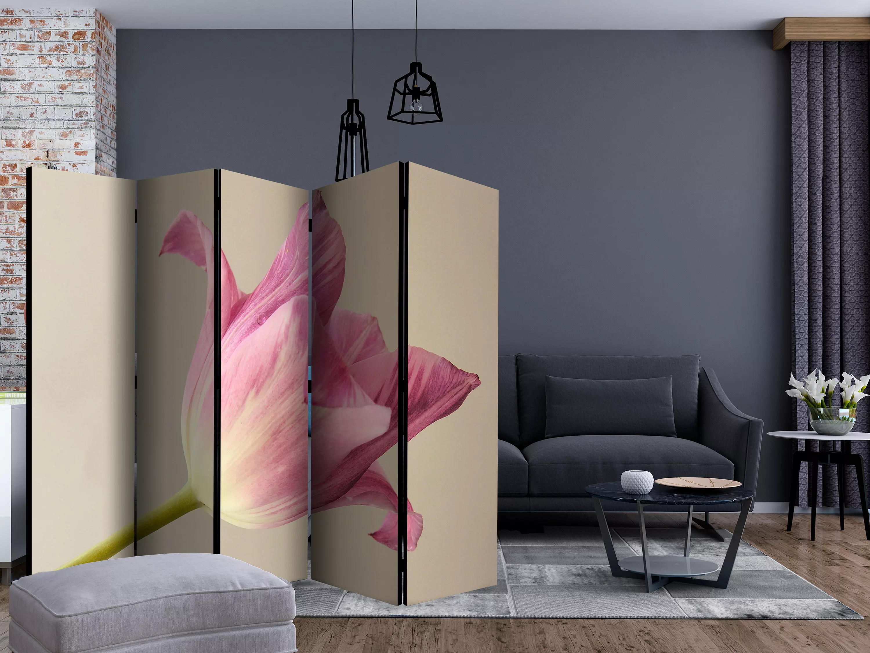 5-teiliges Paravent - Pink Tulip Ii [room Dividers] günstig online kaufen