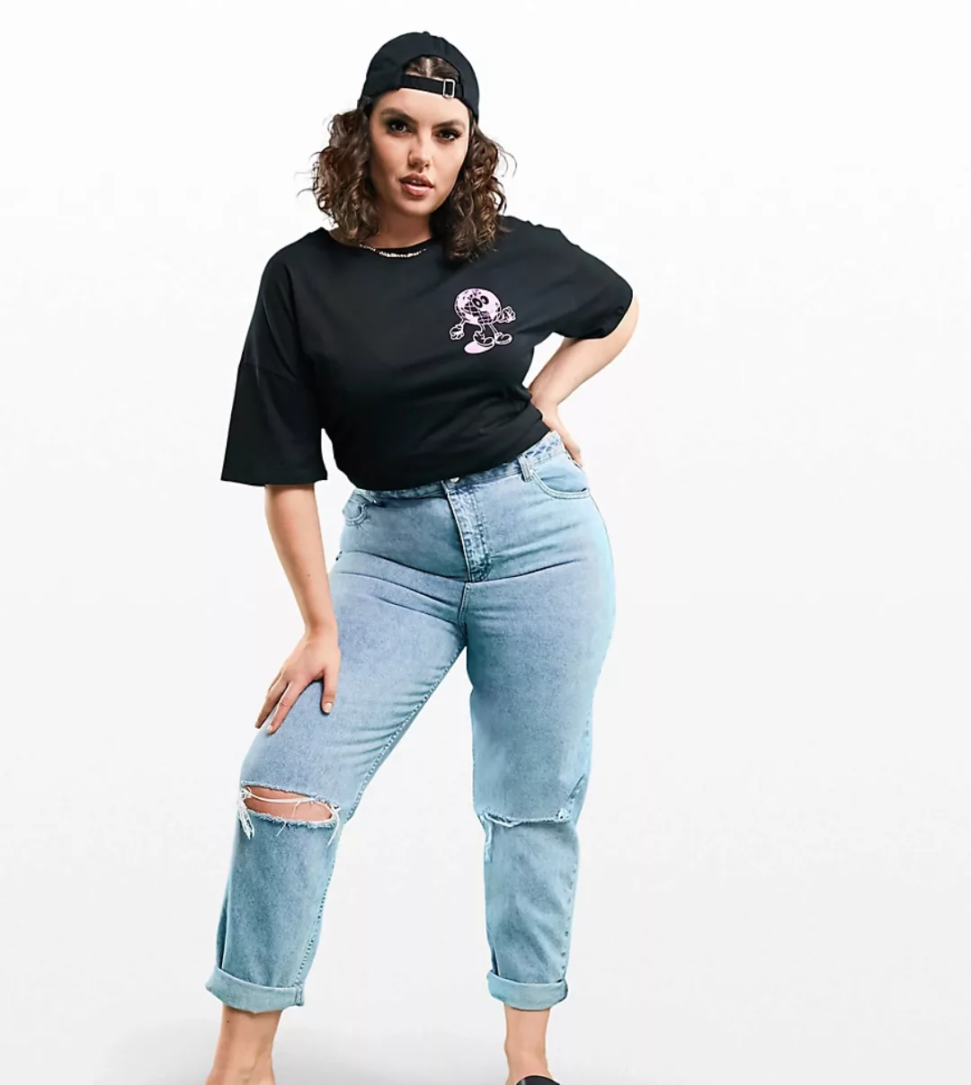 ASOS DESIGN Curve – Original – Mom-Jeans mit hohem Bund und Rissen in helle günstig online kaufen