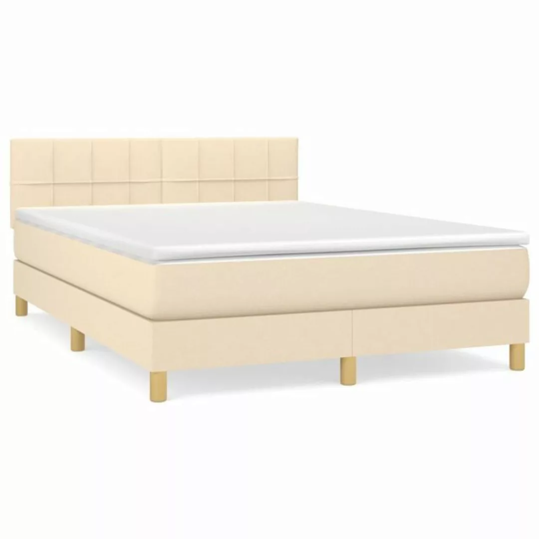 vidaXL Bettgestell Boxspringbett mit Matratze Creme 140x200 cm Stoff Bett B günstig online kaufen