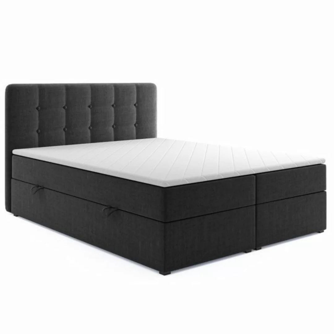 Möbel Punkt Boxspringbett Prag Grau Schwarz mit VISCO TOPPER (180 x 200 cm) günstig online kaufen