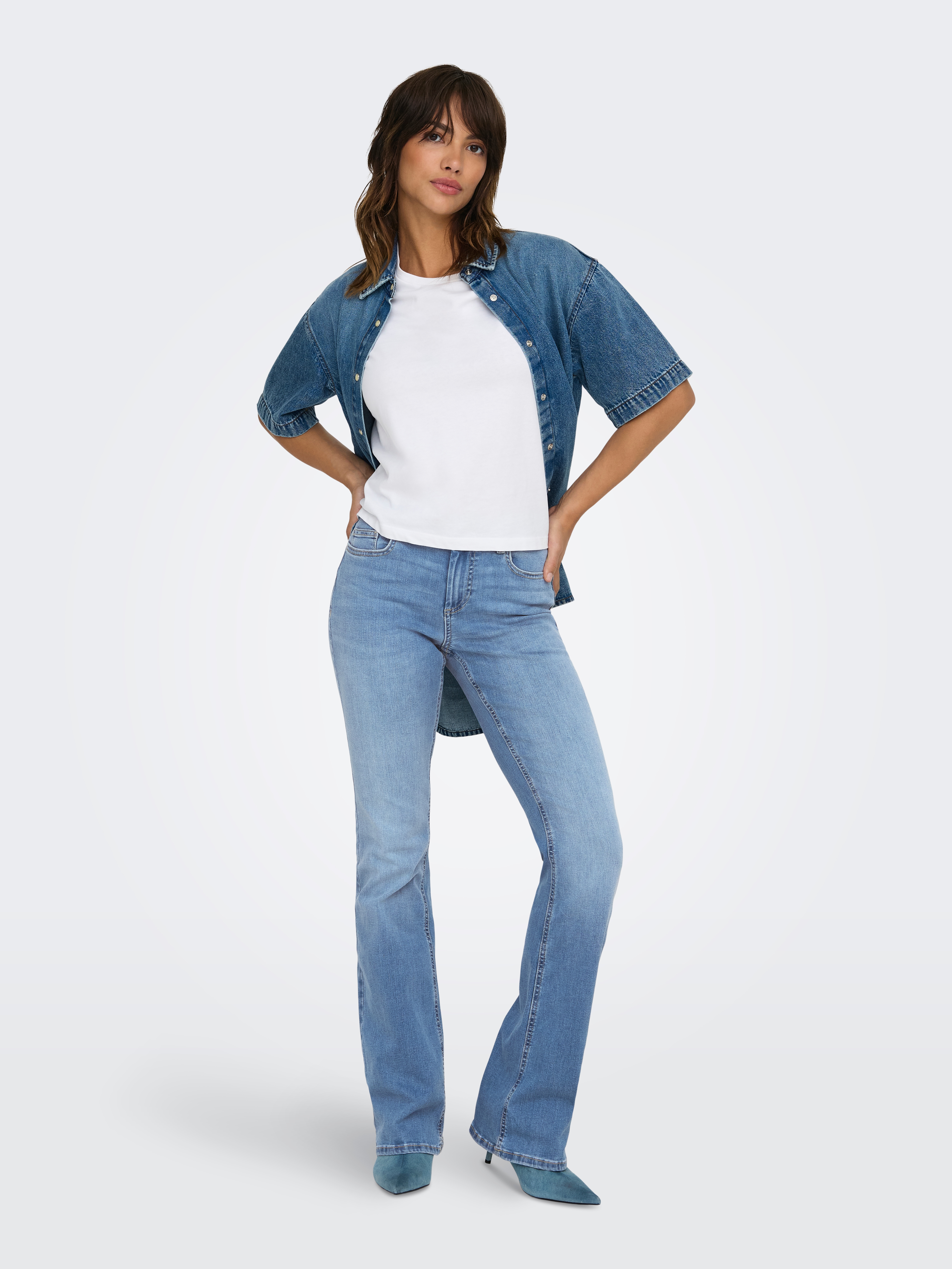 ONLY Skinny-fit-Jeans "ONLBLUSH MW BACK POCK FLA TAI222 DNMNOOS" günstig online kaufen