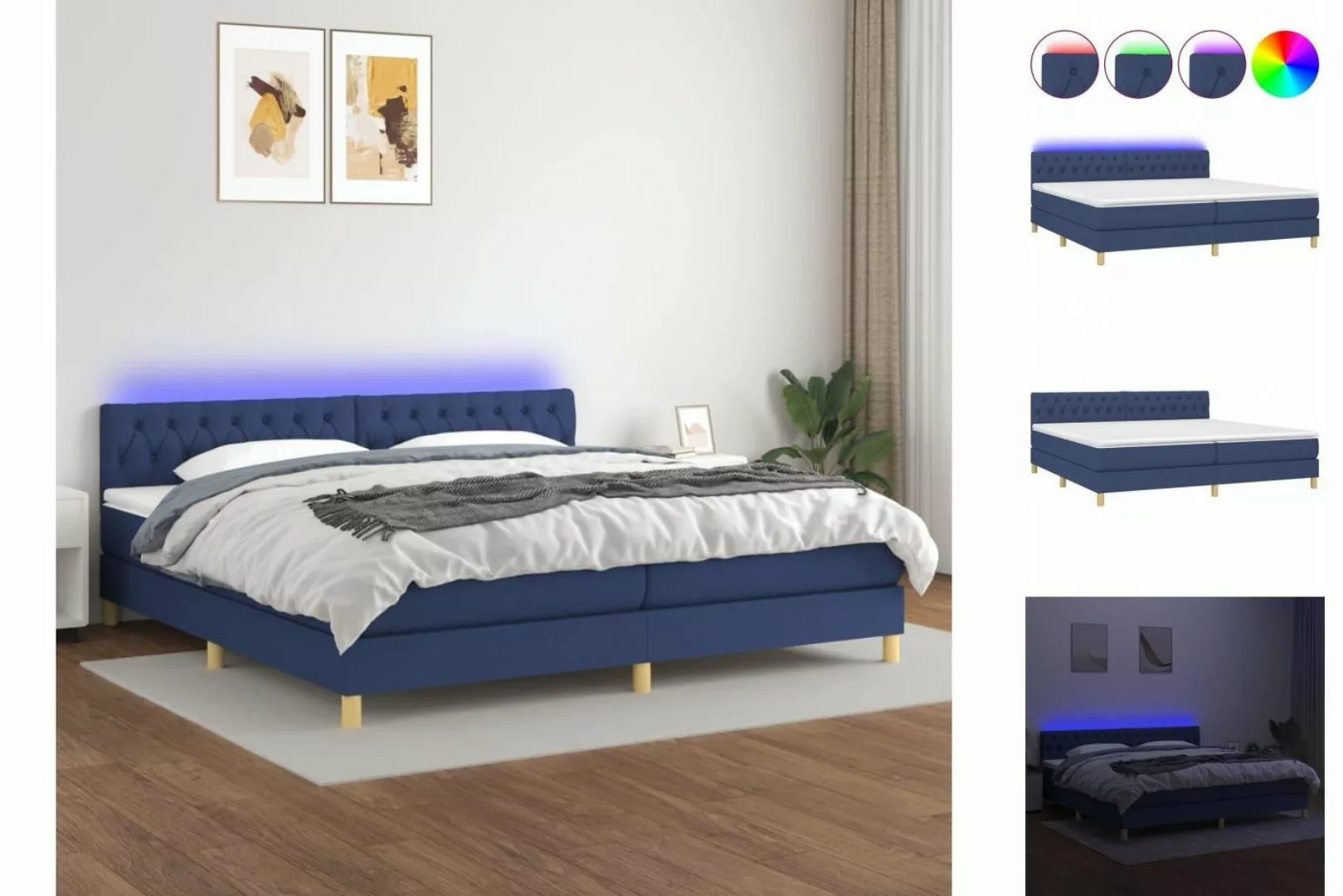 vidaXL Boxspringbett Boxspringbett mit Matratze LED Blau 200x200 cm Stoff B günstig online kaufen