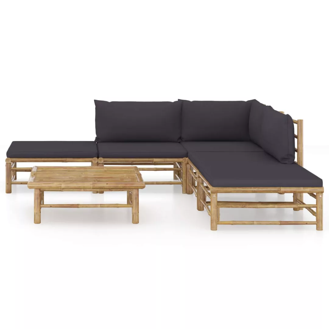 6-tlg. Garten-lounge-set Mit Dunkelgrauen Kissen Bambus günstig online kaufen