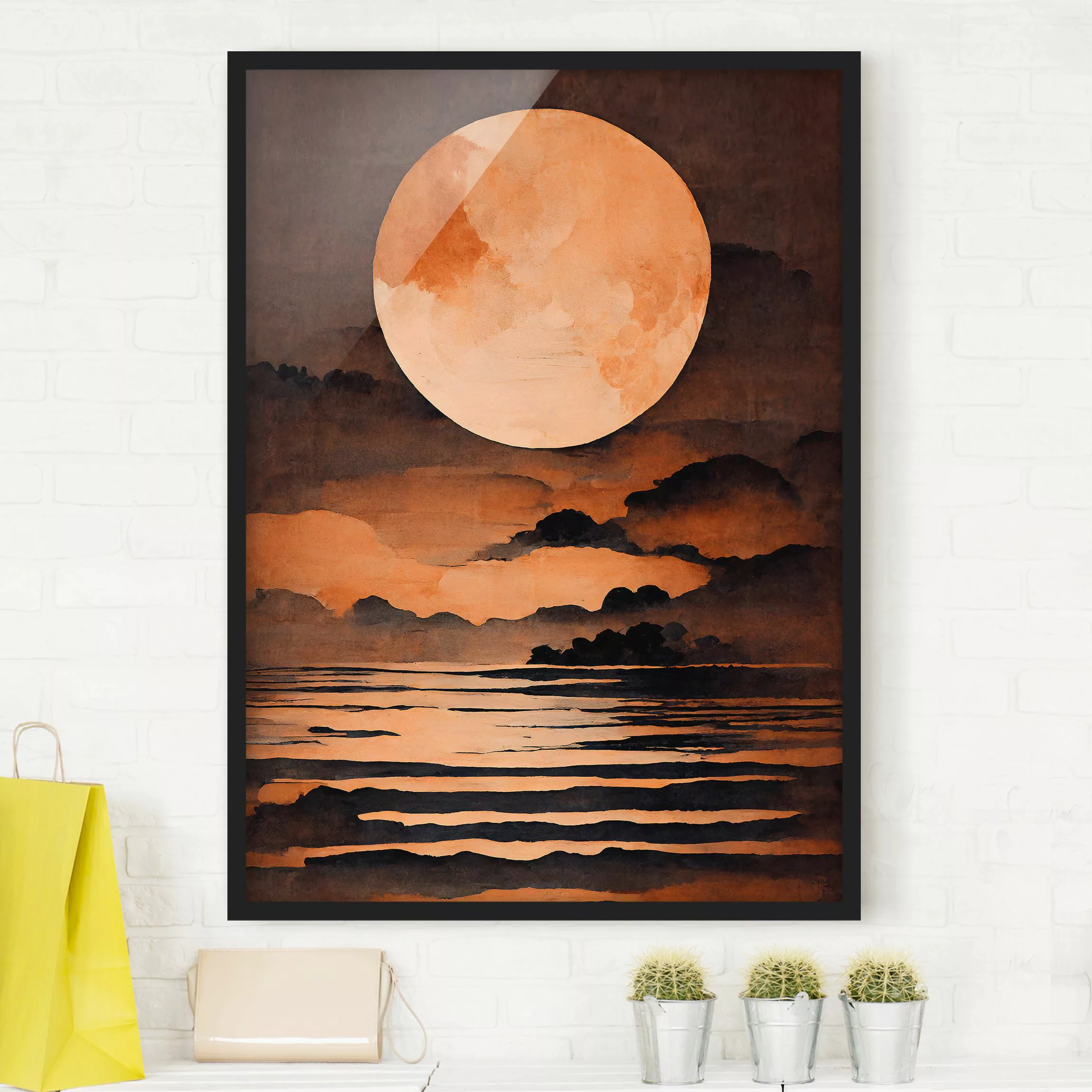 Bild mit Rahmen Oranger Mond günstig online kaufen