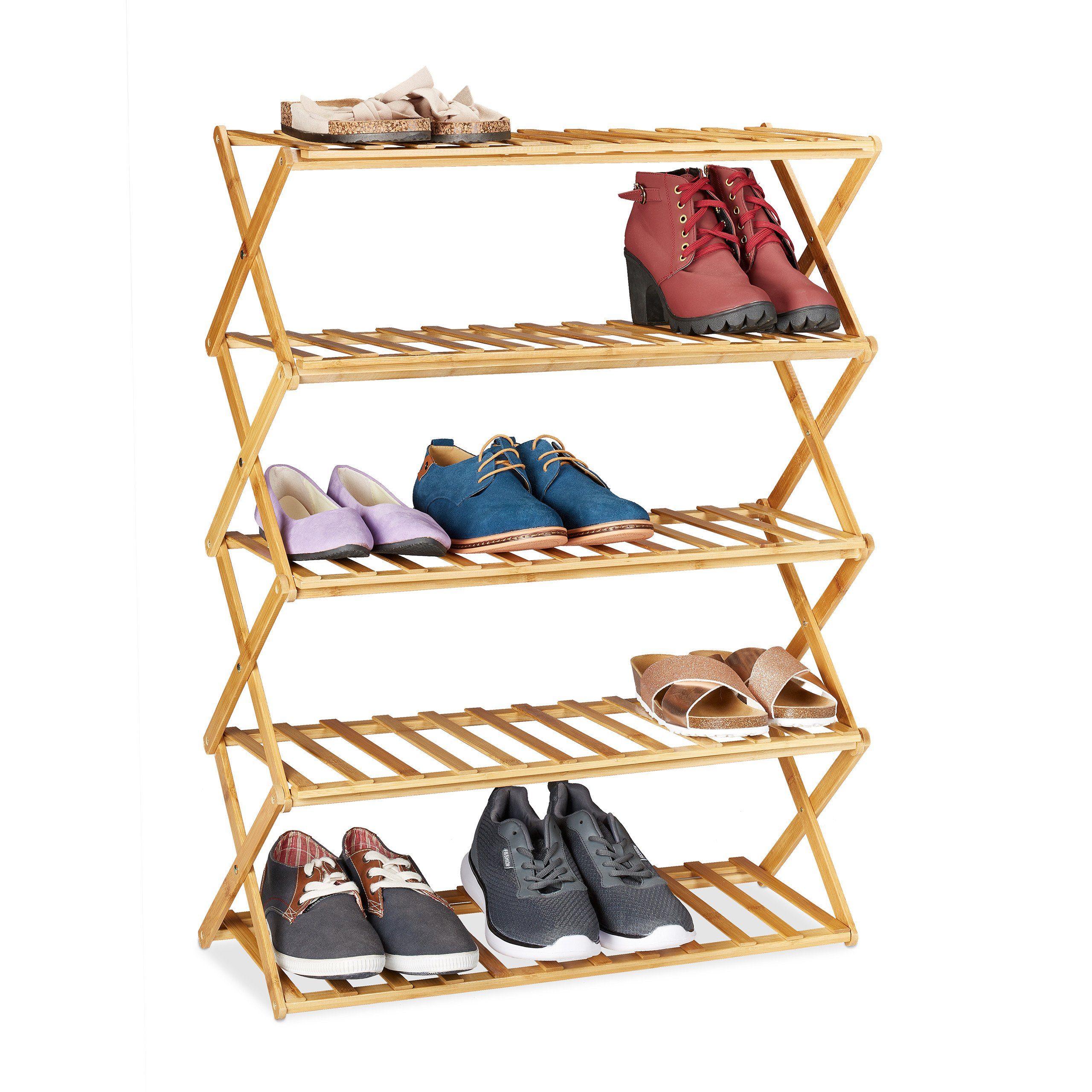 relaxdays Schuhregal Faltbares Schuhregal aus Bambus günstig online kaufen