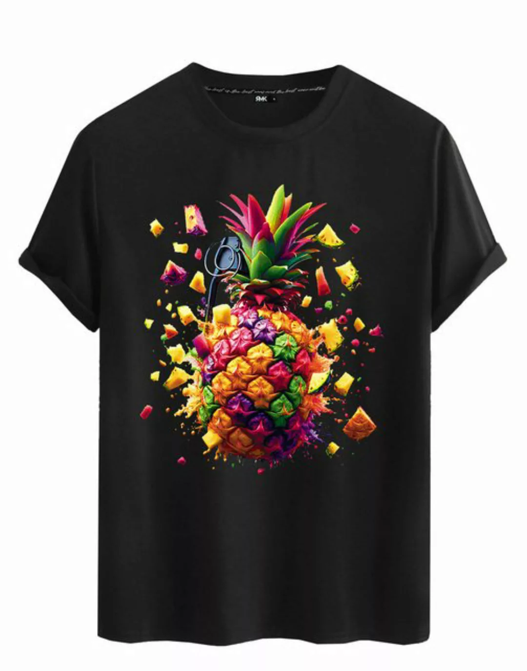 RMK T-Shirt Herren Shirt Basic Rundhals Ananas Sommer aus Baumwolle günstig online kaufen