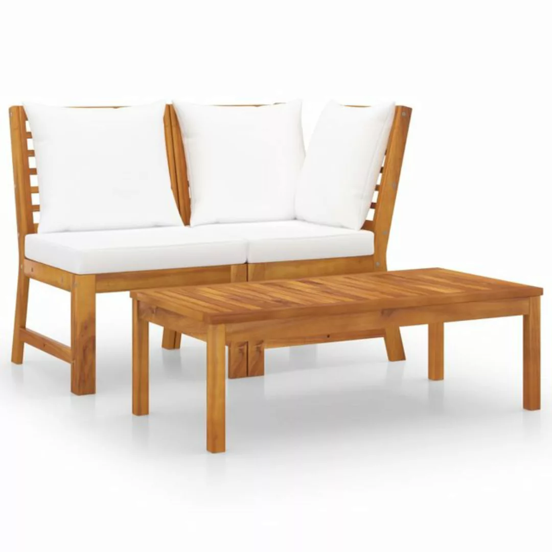 3-tlg. Garten-lounge-set Mit Creme Kissen Akazie Massivholz günstig online kaufen