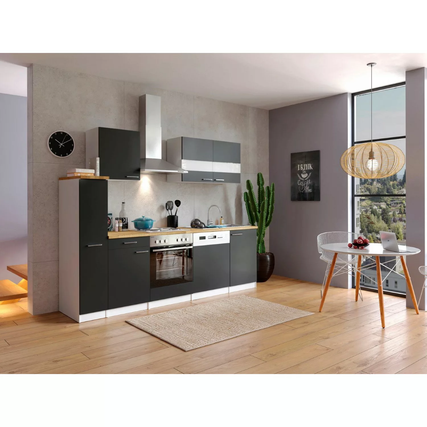 Respekta Küchenzeile KB250WS 250 cm Schwarz-Weiß günstig online kaufen