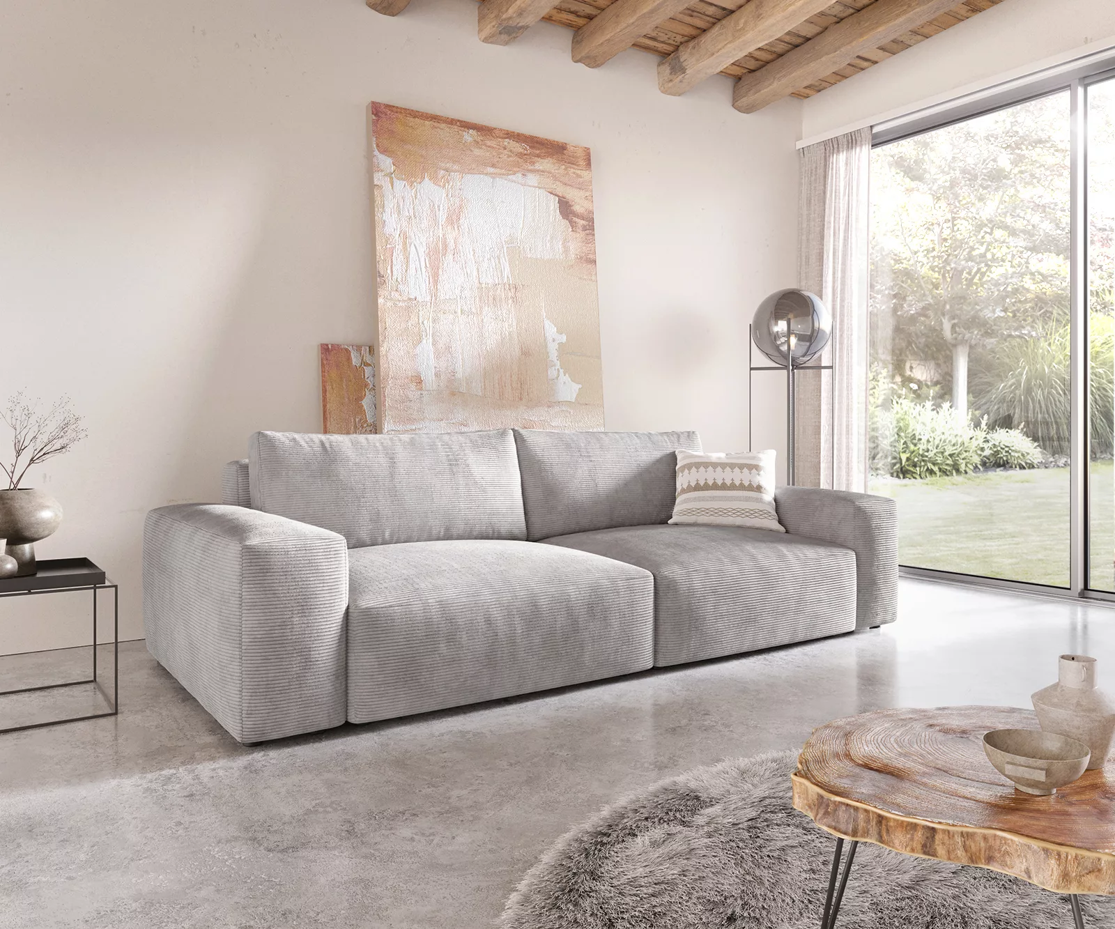 Big-Sofa Lanzo XL 270x130 cm Cord Silbergrau günstig online kaufen