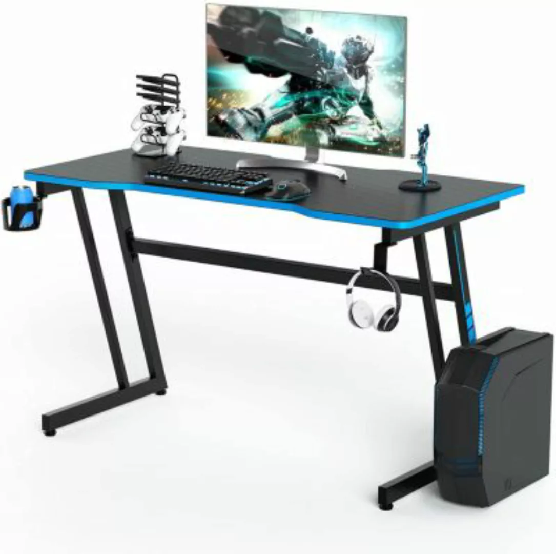 COSTWAY® Computertisch mit Getränkehalter Z-förmig blau günstig online kaufen