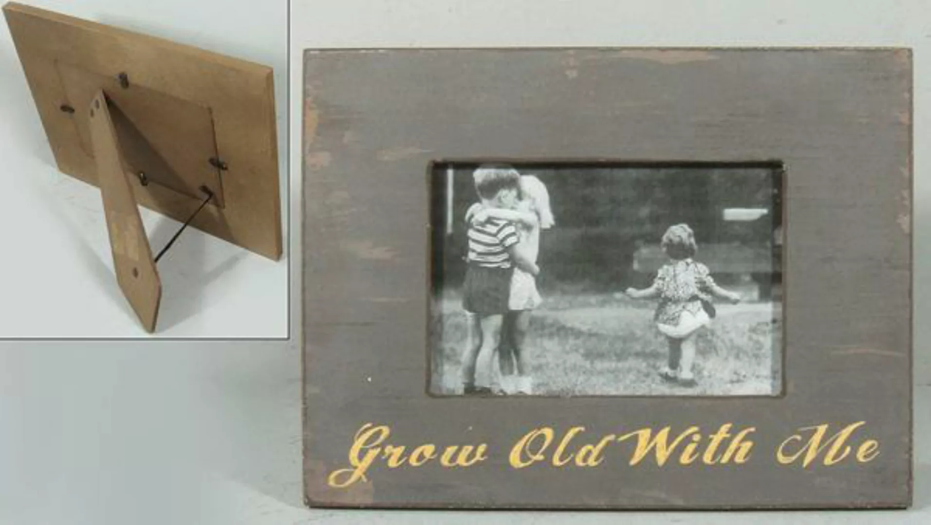 Bilderrahmen Vintage 13 x 18 cm, Grau - Gelb, Grow old with me günstig online kaufen