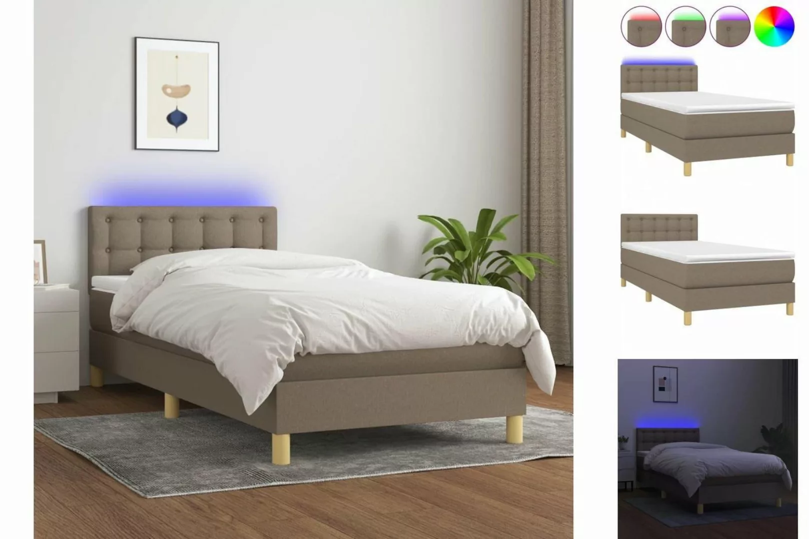 vidaXL Bettgestell Boxspringbett mit Matratze LED Taupe 90x200 cm Stoff Bet günstig online kaufen
