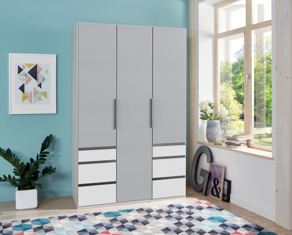 Kleiderschrank 200 cm breit mit Spiegel LEVEL36 A Hellgrau günstig online kaufen