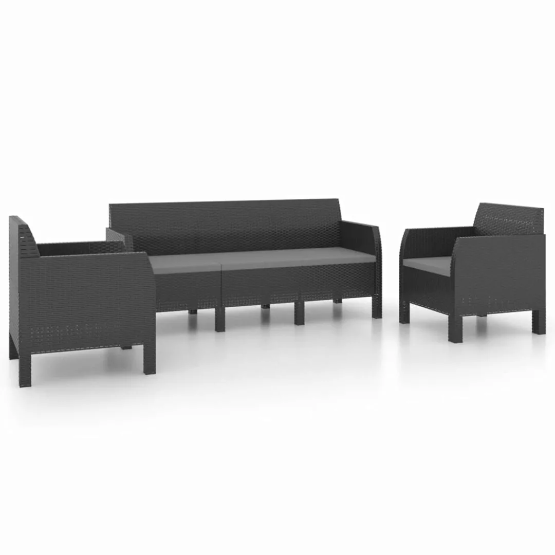 Vidaxl 3-tlg. Garten-lounge-set Mit Kissen Pp Rattan Anthrazit günstig online kaufen