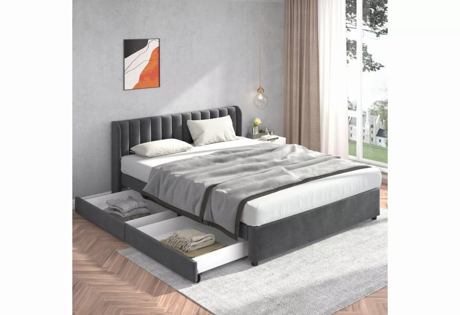 MODFU Polsterbett Doppelbett Stauraumbett Bett mit Lattenrost ohne Matratze günstig online kaufen