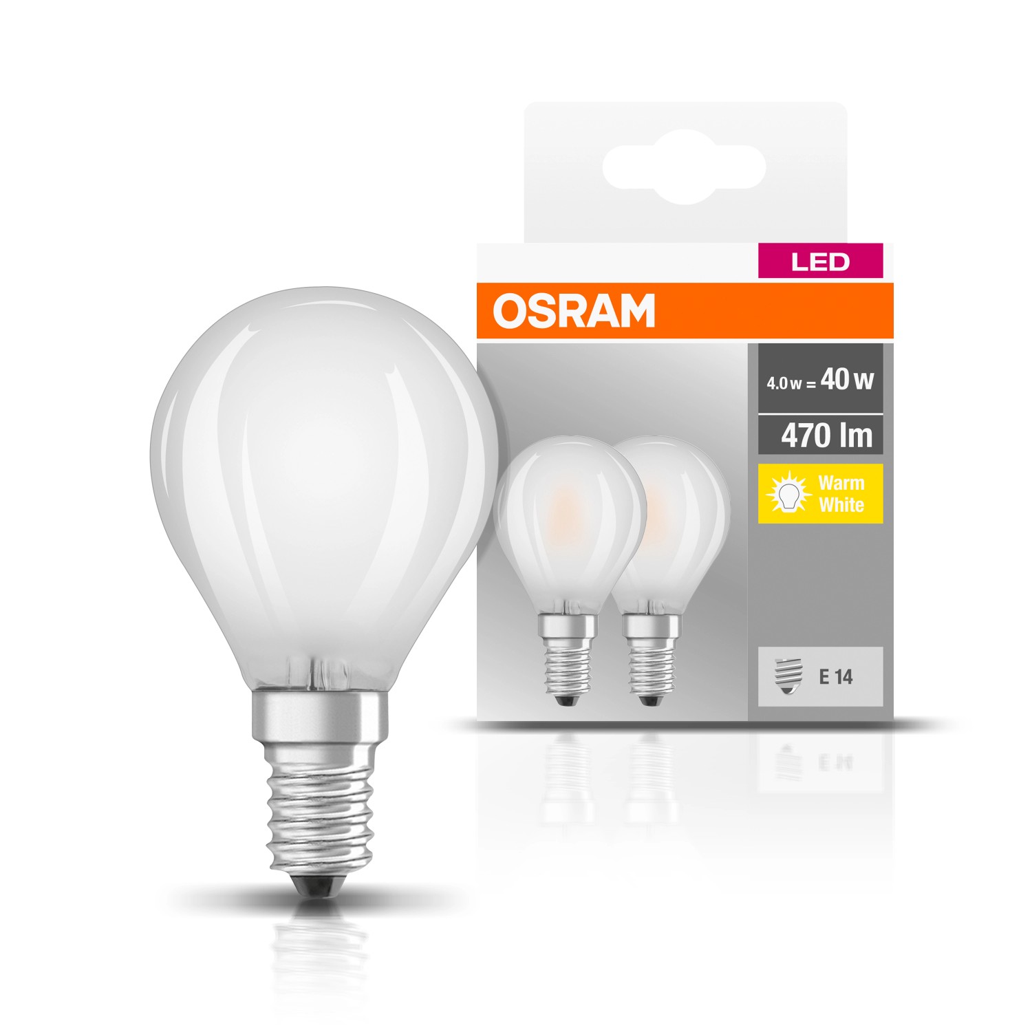 LED Tropfenlampe E14 4W 827 matt 2er-Set günstig online kaufen