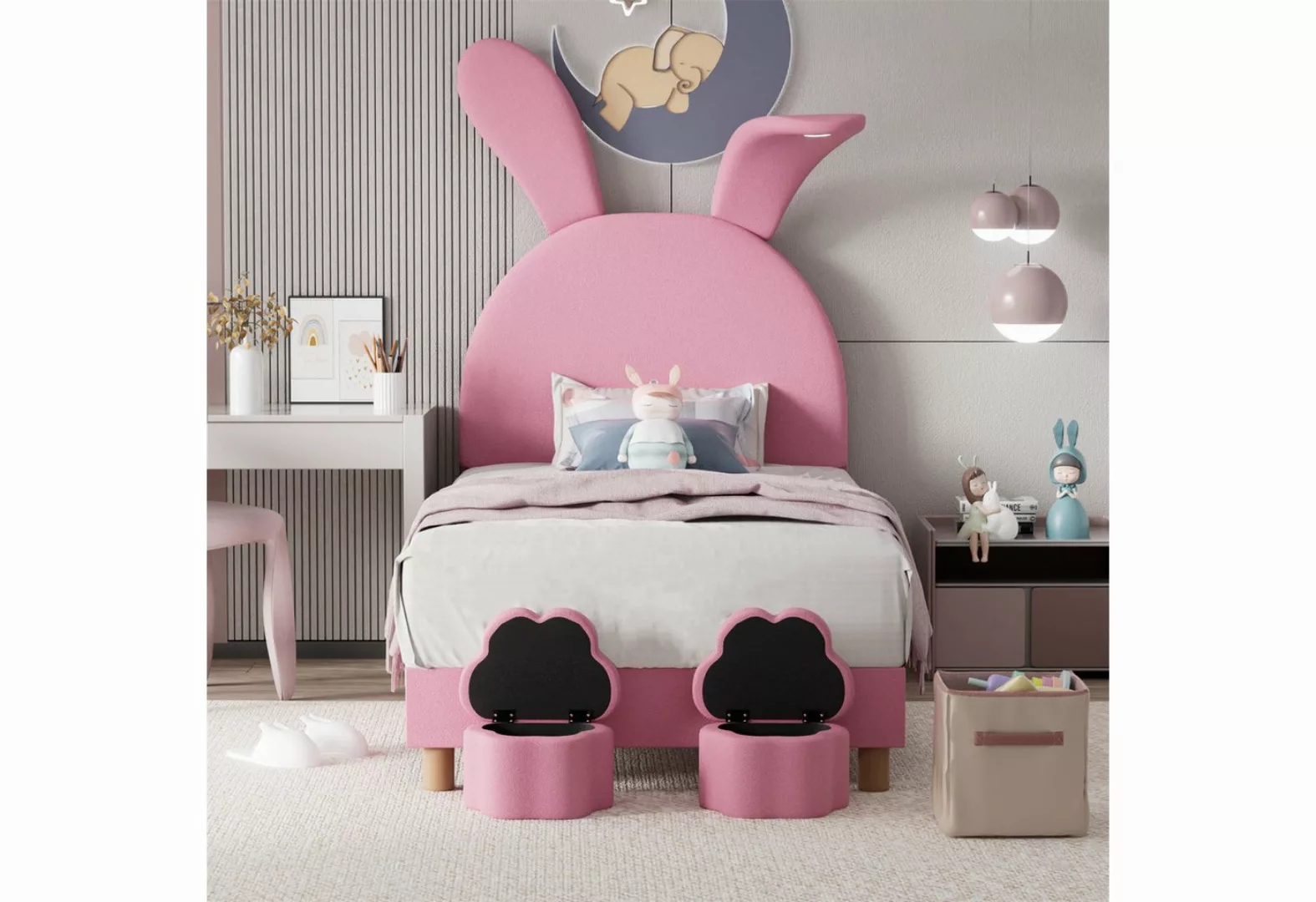 Fangqi Kinderbett Rosa Kinderbett,Einzelbettgestell,Polsterbett,klappbare H günstig online kaufen