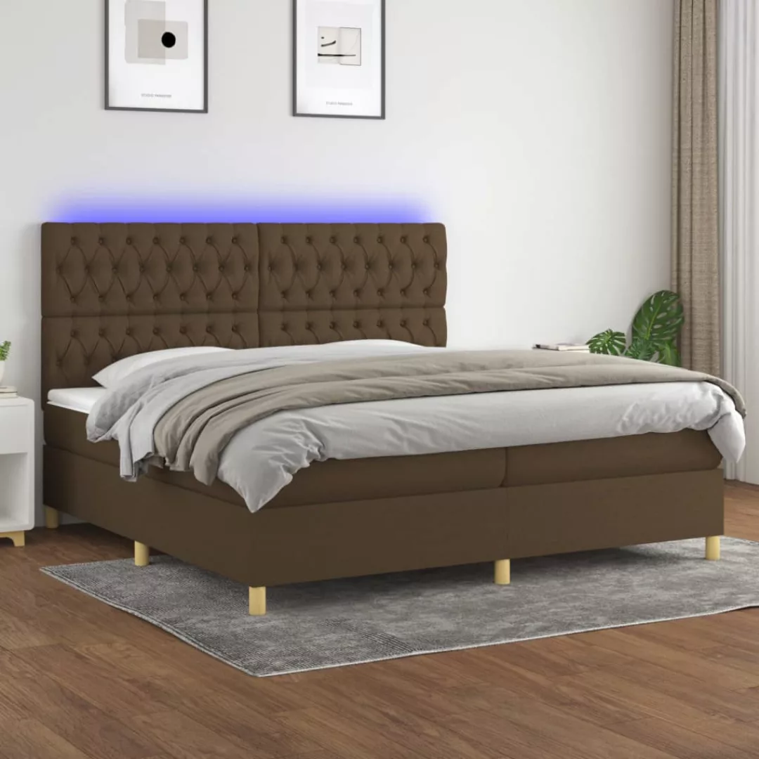 Vidaxl Boxspringbett Mit Matratze & Led Dunkelbraun 200x200 Cm Stoff günstig online kaufen