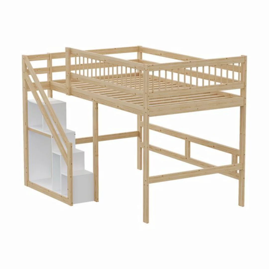 OKWISH Etagenbett Holzbett Kinderbett, Treppe mit Aufbewahrungsschrank (Mas günstig online kaufen