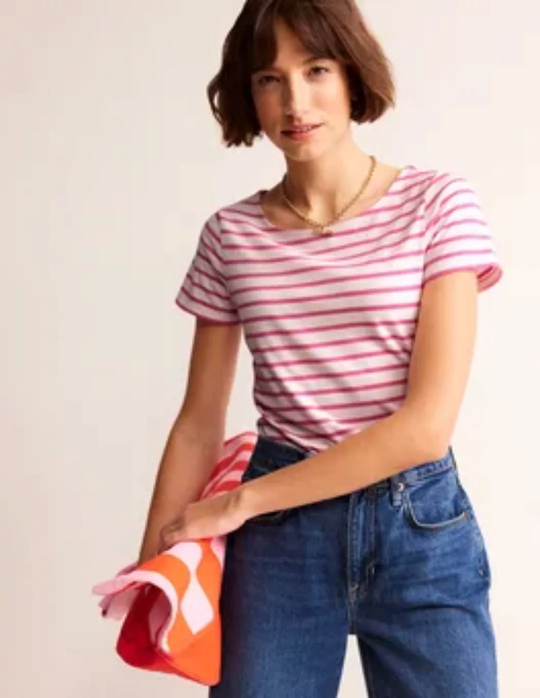 Ella Bretonshirt mit kurzen Ärmeln Damen Boden, Naturweiß, Rosa günstig online kaufen