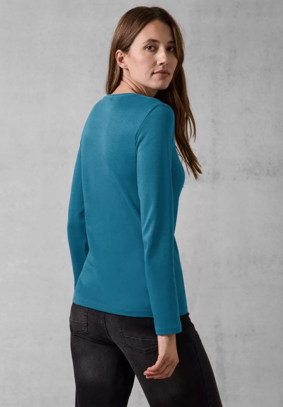 Cecil Langarmshirt Cecil Basic Shirt Pia in Universal Blue (1-tlg) Nicht Vo günstig online kaufen