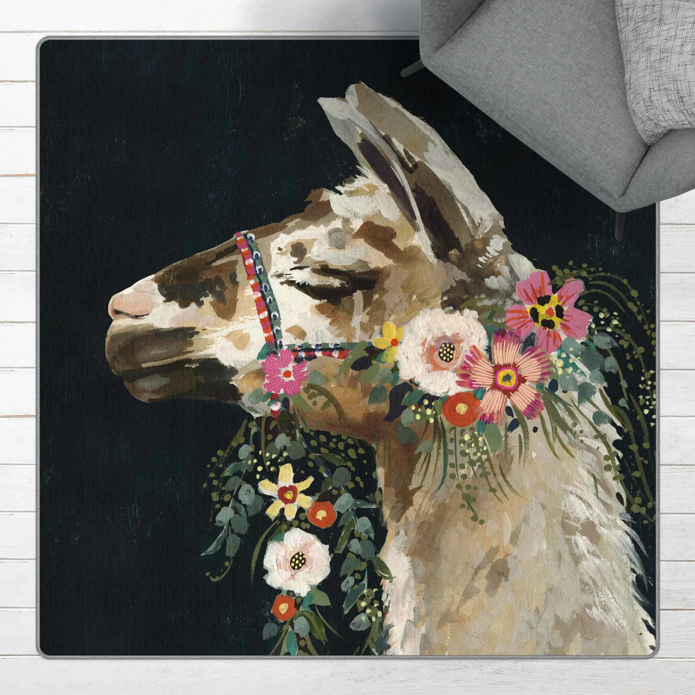 Teppich Lama mit Blumenschmuck II günstig online kaufen