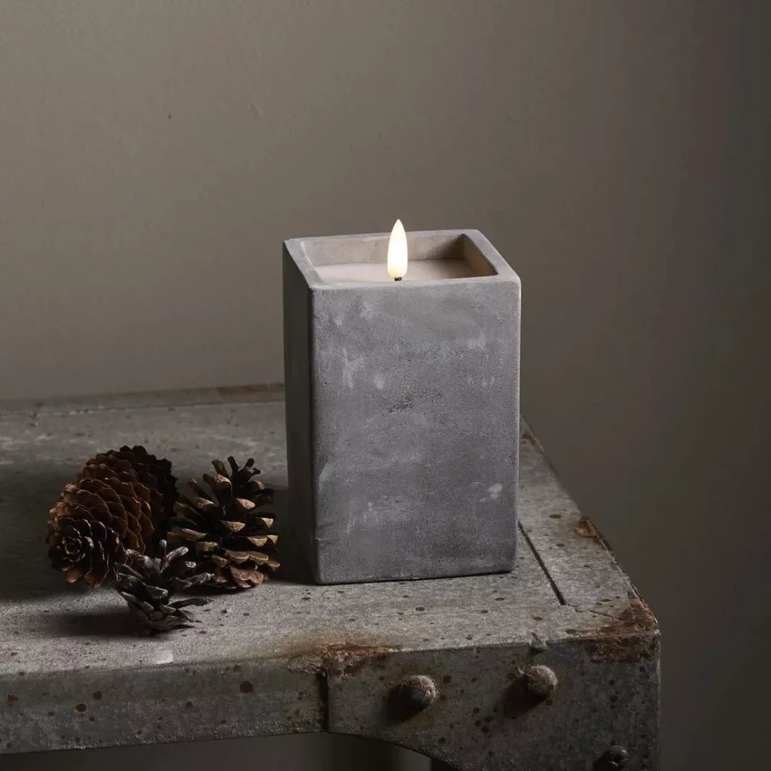 LED Kerze in Betonoptik Echtwachs flackernd H: 14,5cm grau günstig online kaufen