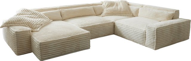 DELIFE Big-Sofa Sirpio, XL Plüschcord Beige 360x260 cm Recamiere variabel günstig online kaufen