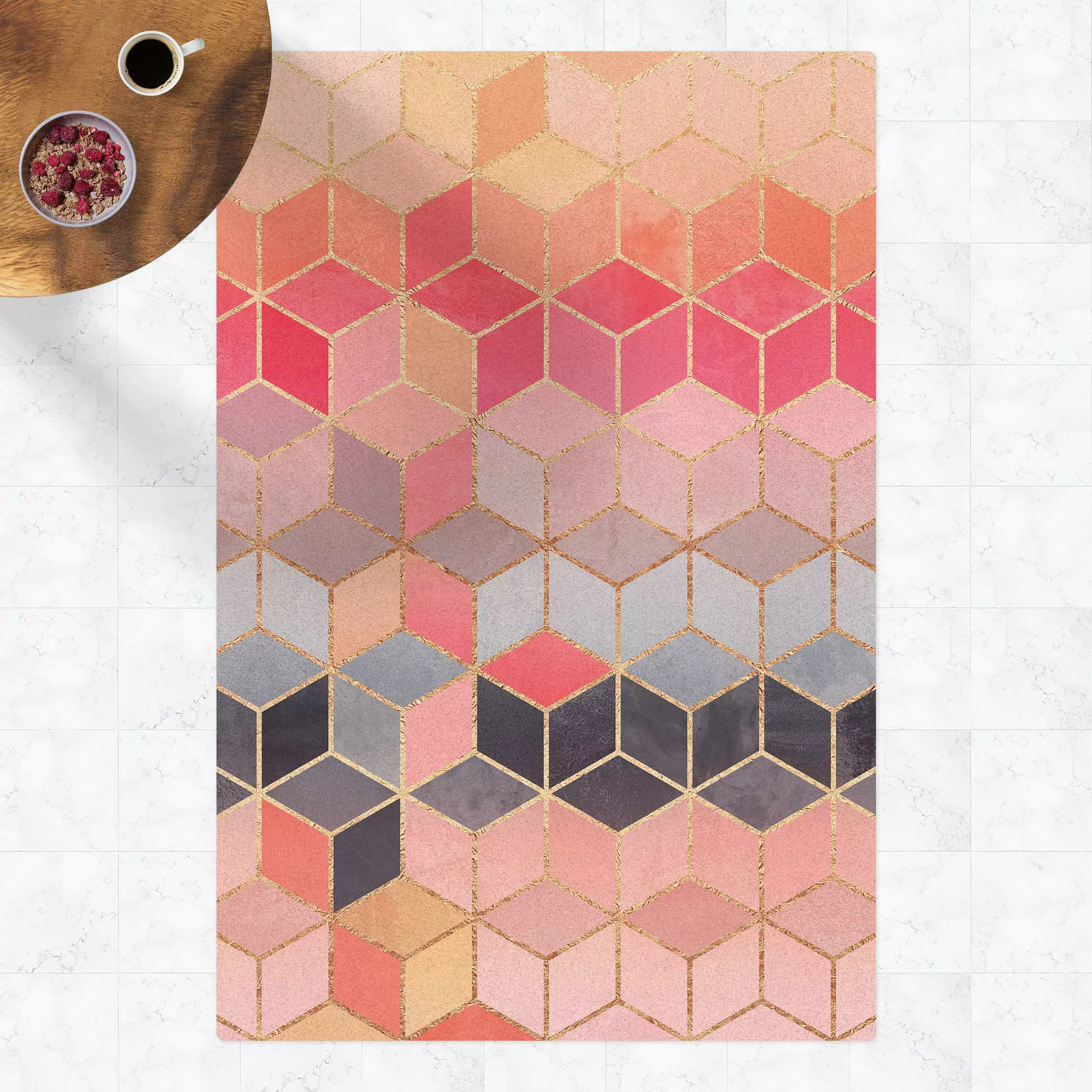 Kork-Teppich Buntes Pastell goldene Geometrie günstig online kaufen