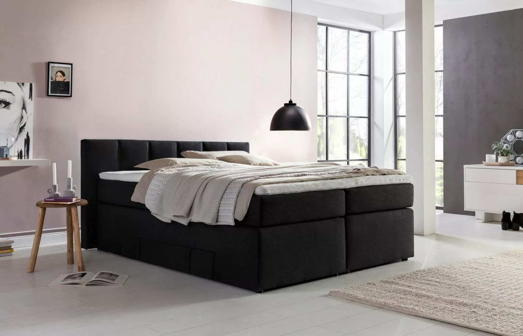 Möbelfreude Boxspringbett Boxspringbett Beatrice 180x200 cm Schwarz H2, 180 günstig online kaufen