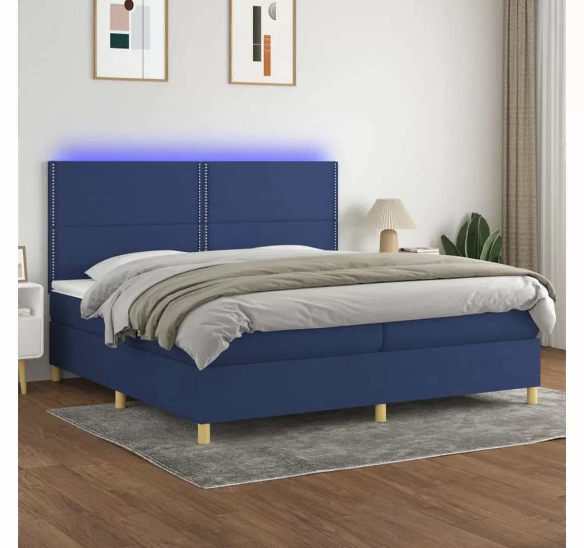 vidaXL Boxspringbett (200 x 200 cm, mit Nieten, Blau), mit LED günstig online kaufen