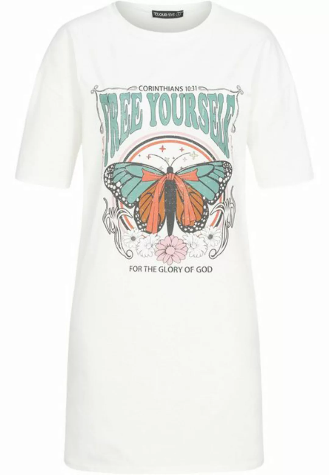 CLOUD 5IVE T-Shirt CLOUD 5IVE T-Shirt-Kleid mit Free Yourself Butterfly Pri günstig online kaufen