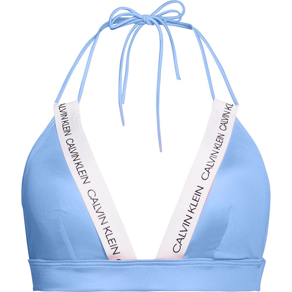 Calvin Klein – Neckholder-Bikinioberteil mit Logoband in Blau günstig online kaufen