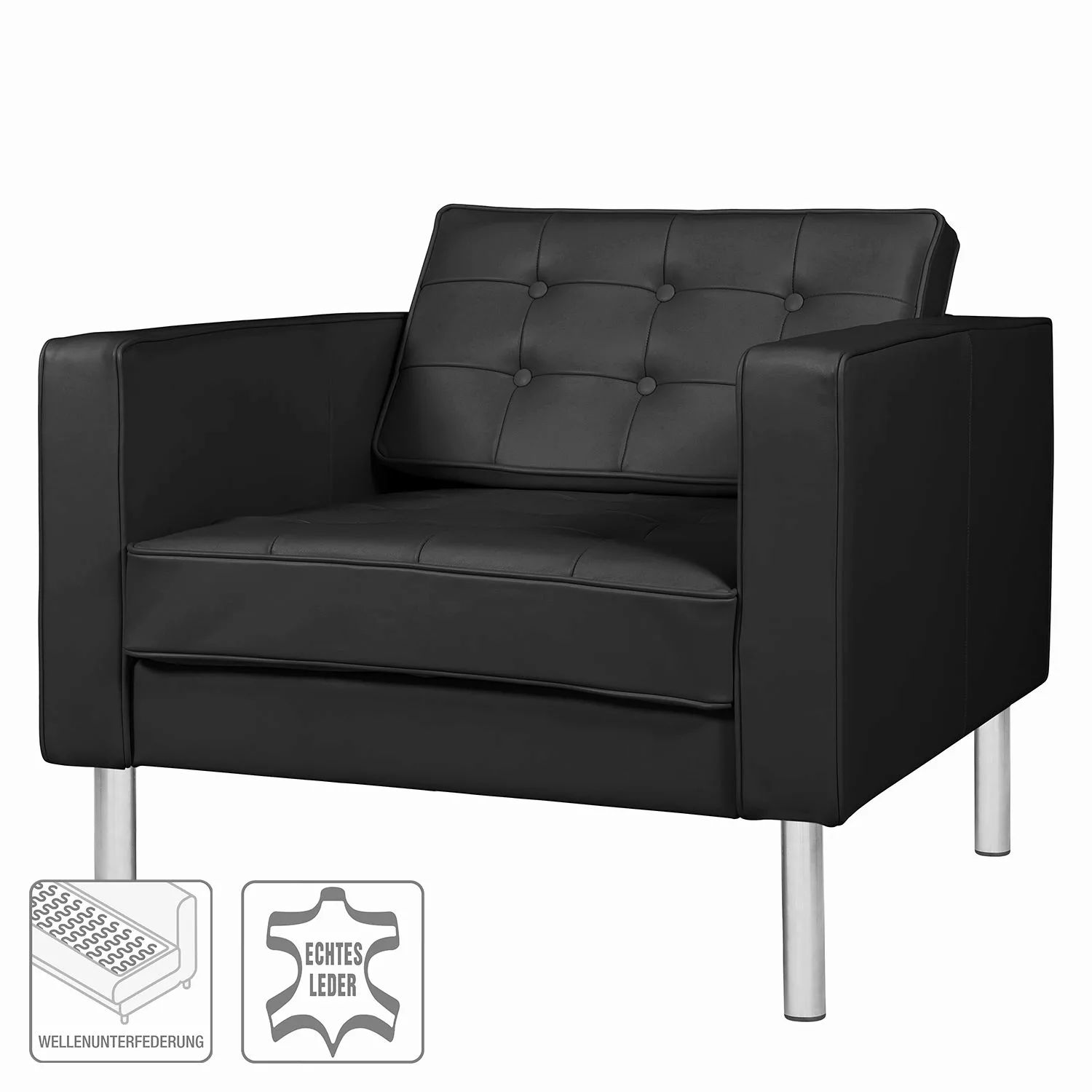 home24 Fredriks Sessel Chelsea IV Schwarz Echtleder 82x78x85 cm (BxHxT) günstig online kaufen
