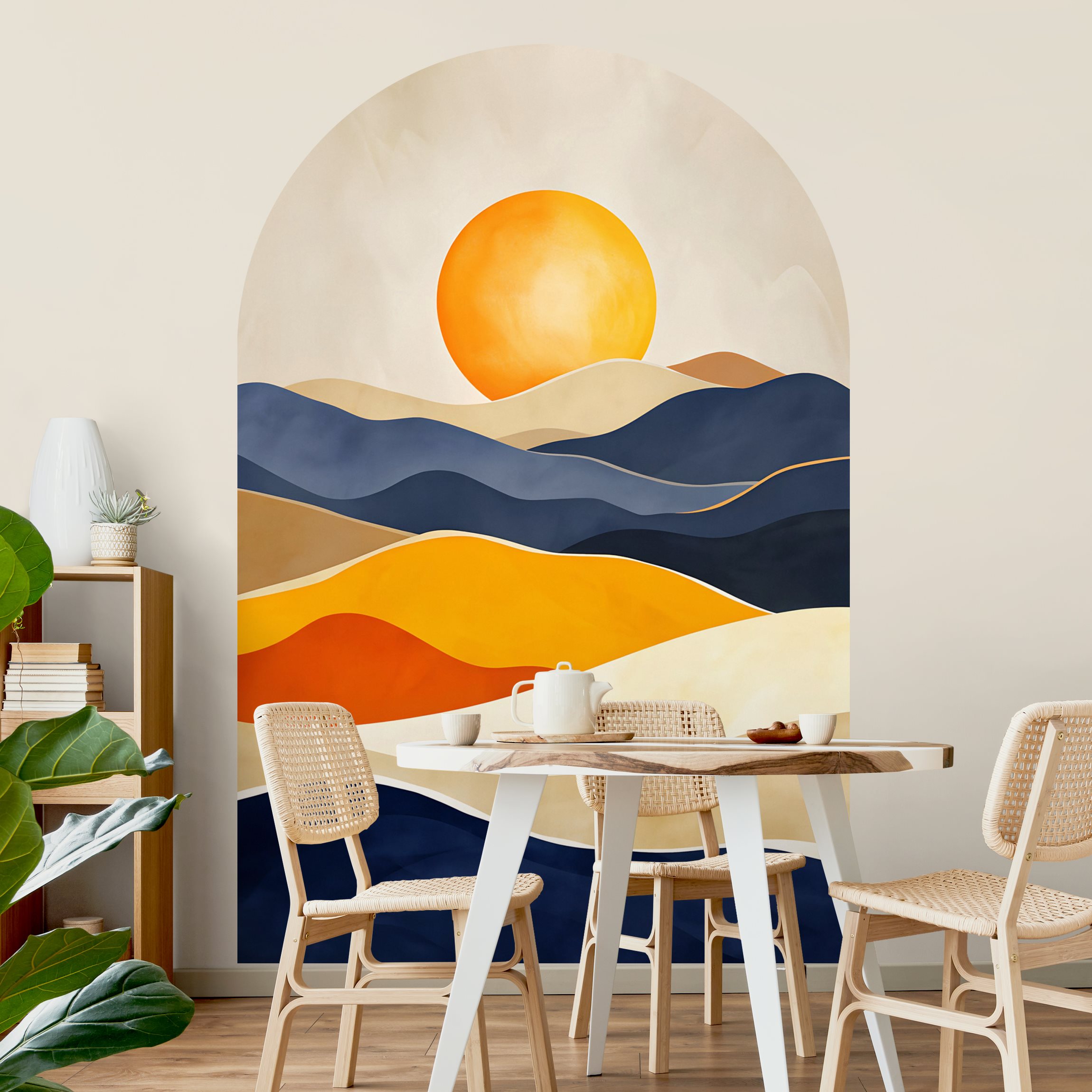 Rundbogen Tapete Minimalistische Boho Landschaft Orange Dunkelblau günstig online kaufen