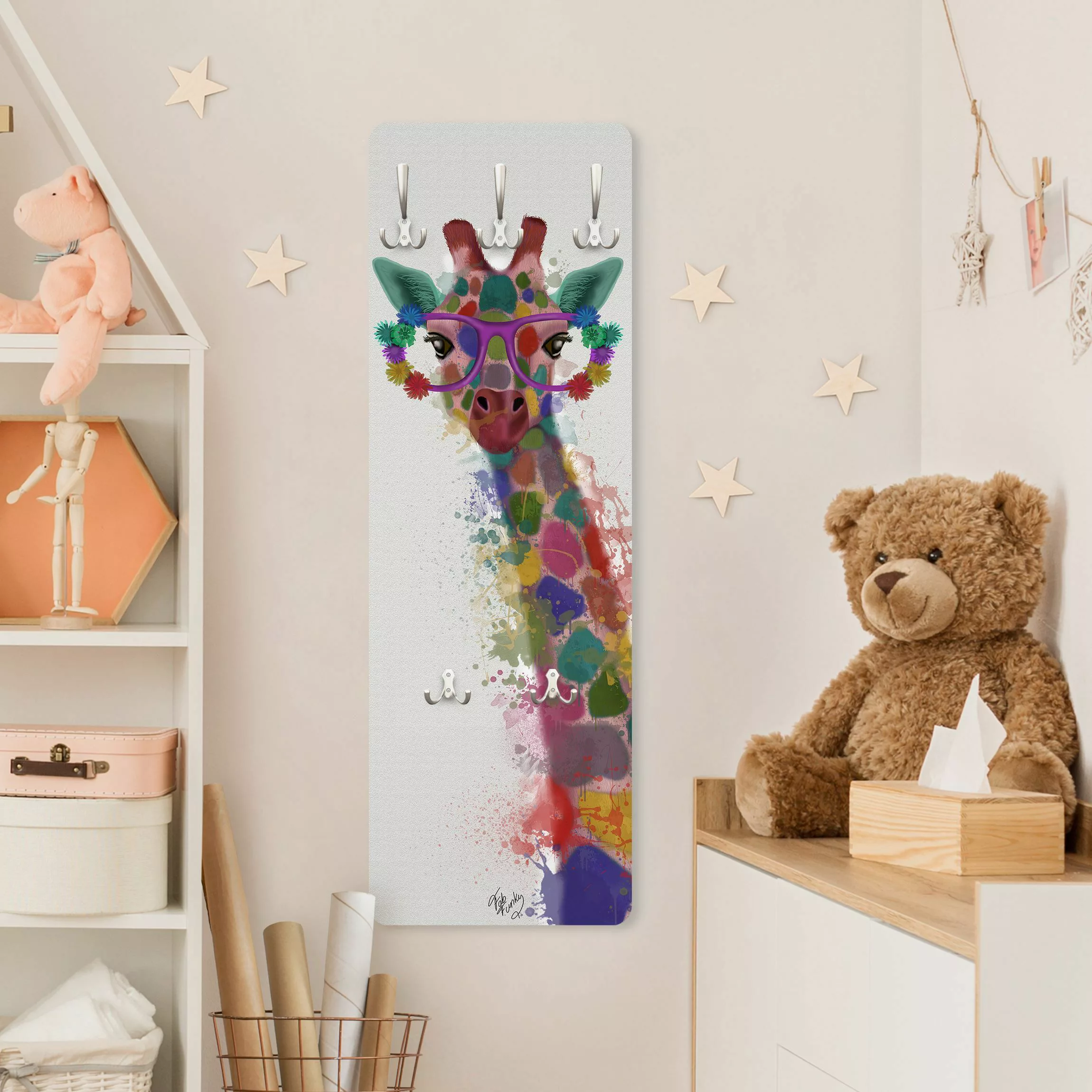 Wandgarderobe Holzpaneel Regenbogen Splash Giraffe günstig online kaufen