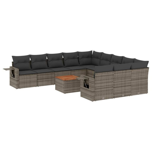 vidaXL Sofaelement 12-tlg. Garten-Sofagarnitur mit Kissen Grau Poly Rattan günstig online kaufen