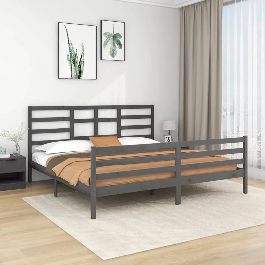 vidaXL Bettgestell Massivholzbett Grau 200x200 cm Bett Bettgestell Doppelbe günstig online kaufen