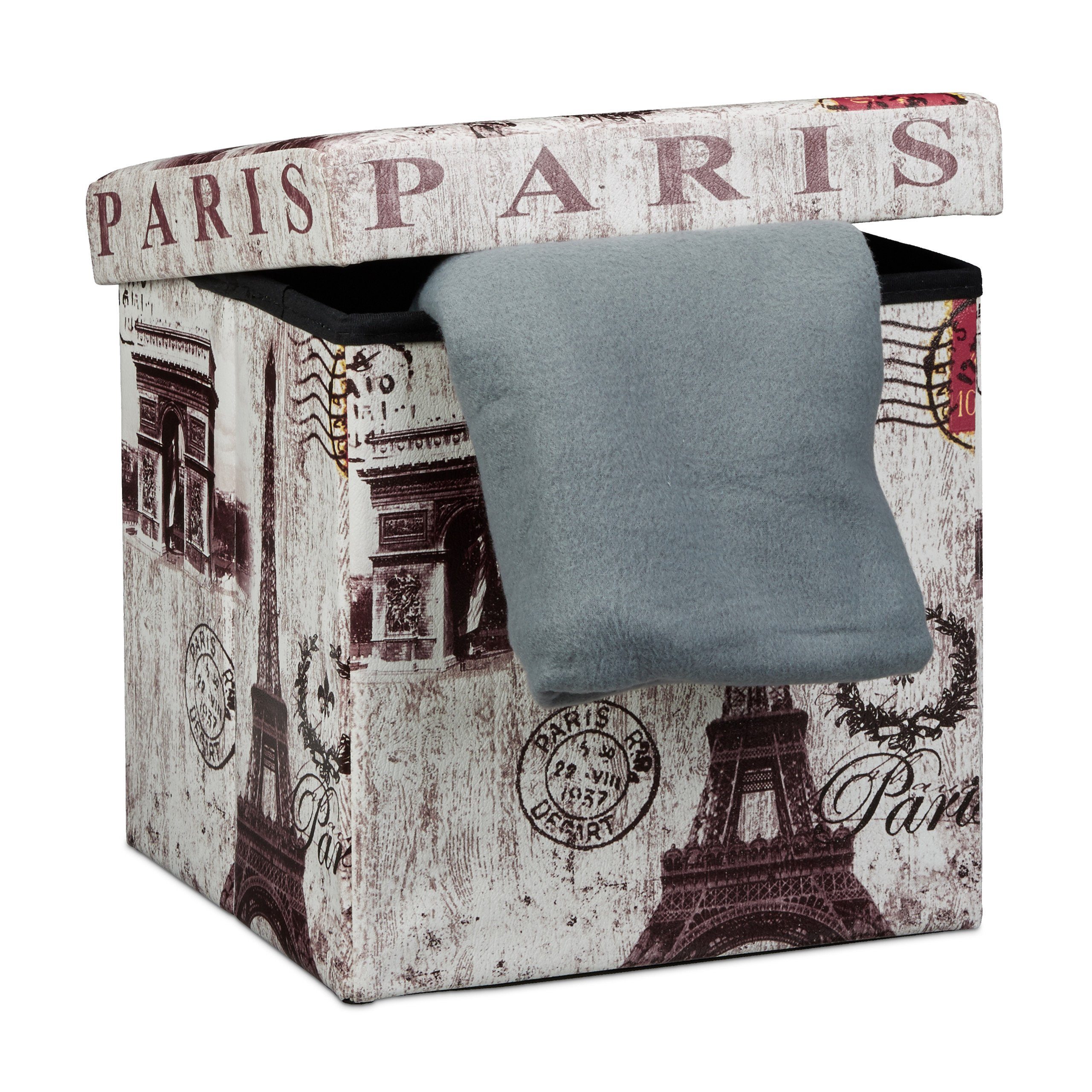 relaxdays Sitzhocker mit Stauraum Trendmotiv, Paris günstig online kaufen