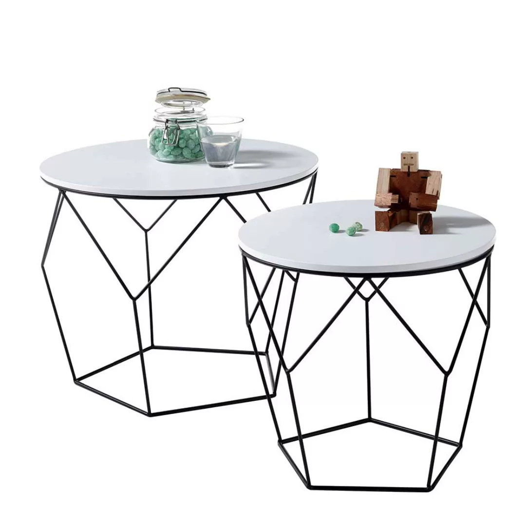 Rundes Sofatisch Set in Schwarz und Weiß Skandi Design (zweiteilig) günstig online kaufen