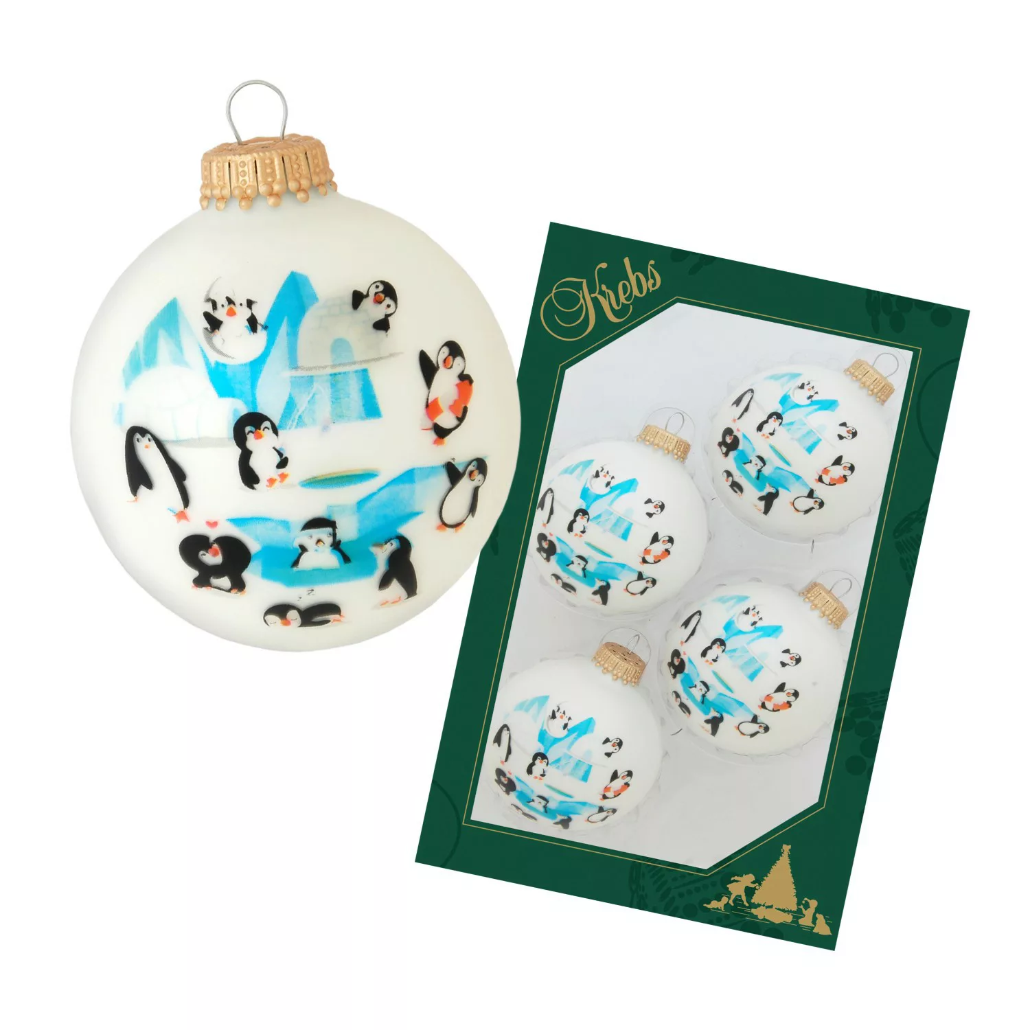 Krebs Glas Lauscha Weihnachtsbaumkugel Pinguinen 4er-Set 7cm günstig online kaufen