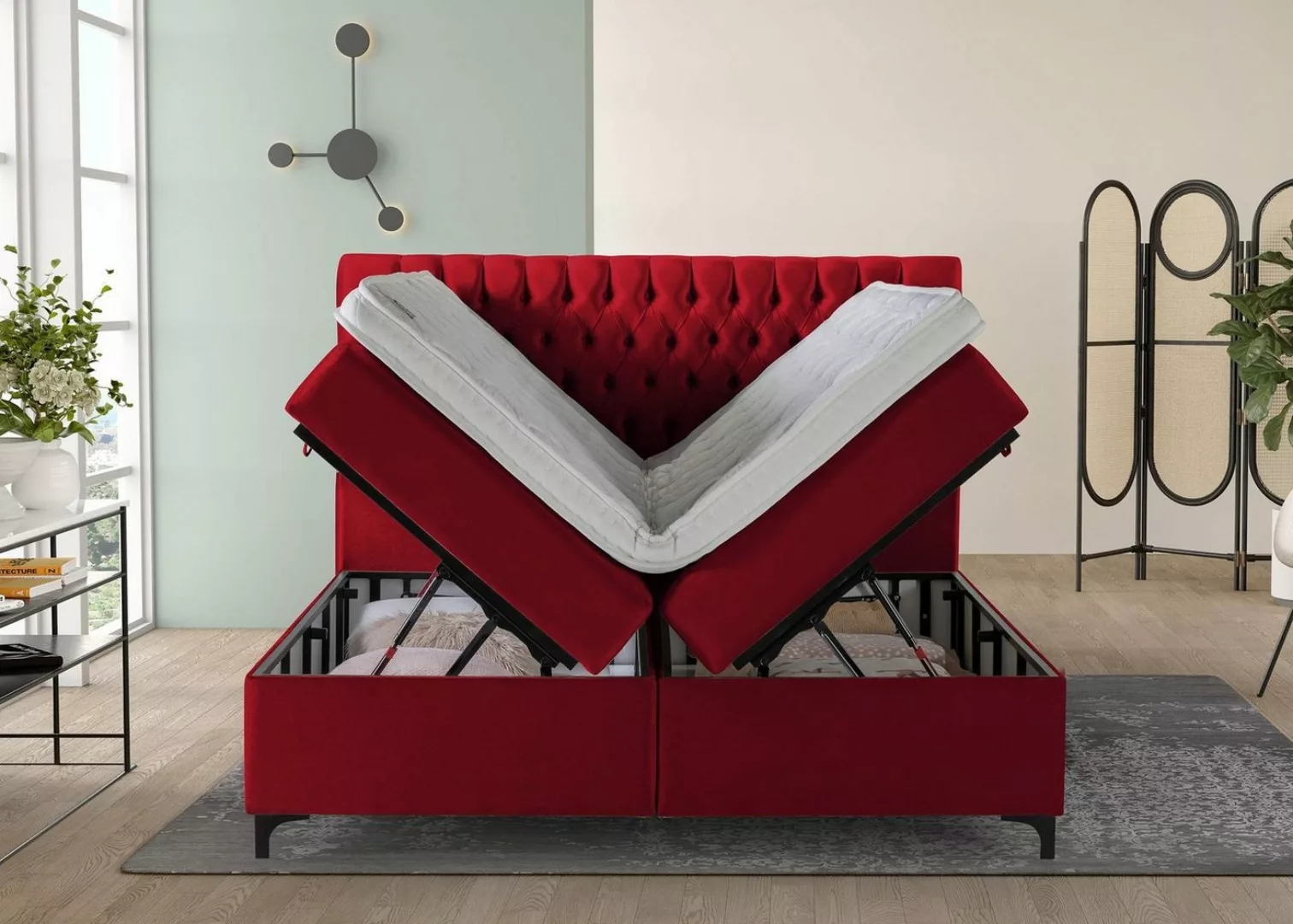 BettCo Stauraumbett Vegas (in Samt Rot, 200 x 200 cm), Chesterfiel-Design m günstig online kaufen