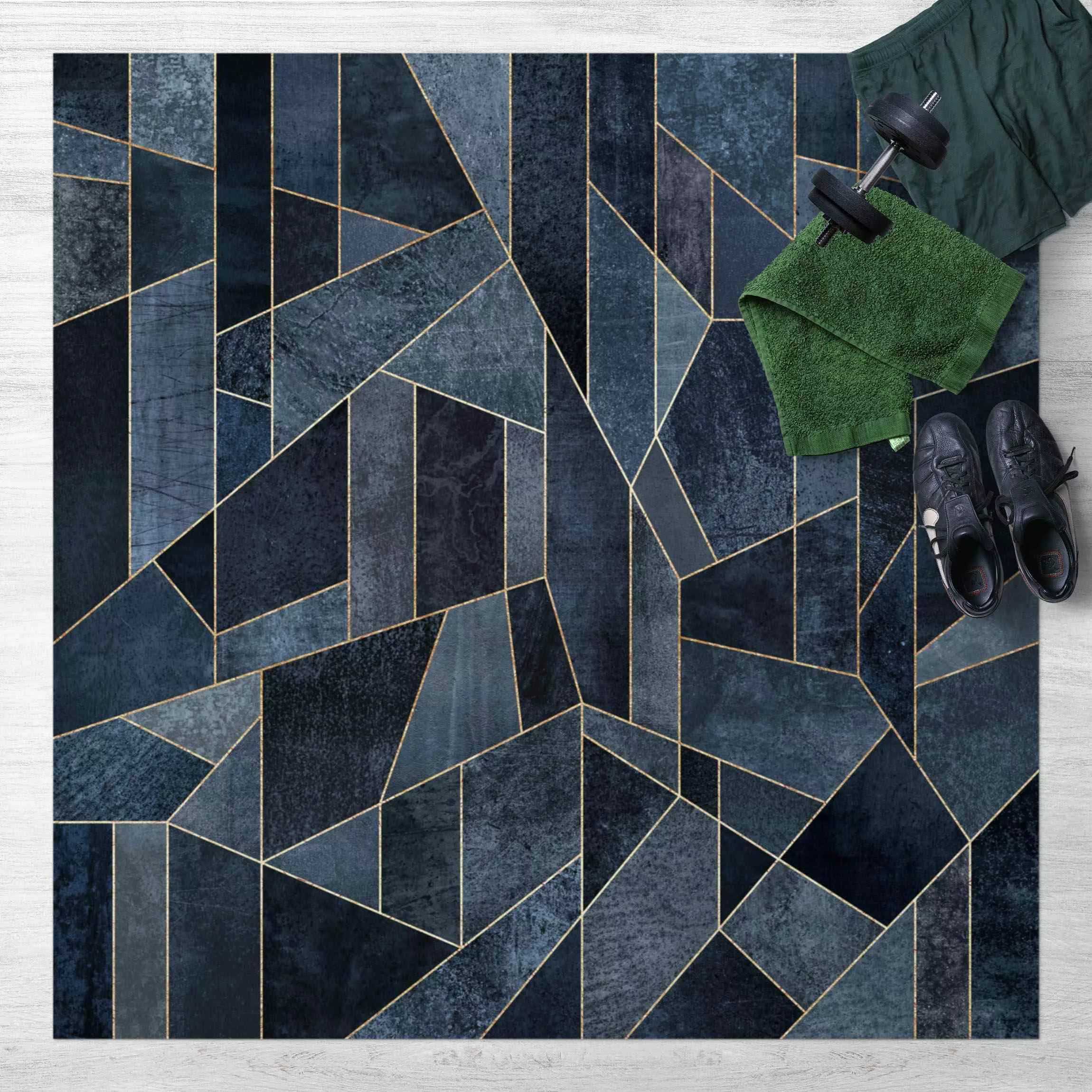 Vinyl-Teppich Blaue Geometrie Aquarell günstig online kaufen