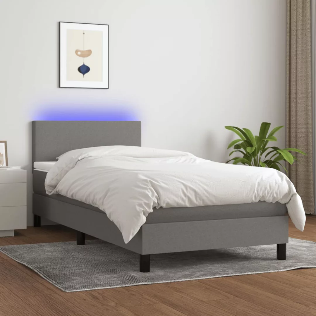 vidaXL Boxspringbett Boxspringbett mit Matratze LED Dunkelgrau 100x200 cm S günstig online kaufen